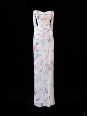 Floral Prom Dress Aesthetic Sheath Strapless With Pleated Style Impress White Long Prom Dresses Party Formal Gowns SA003