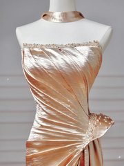Modest Prom Dresses Aesthetic Mermaid Strapless Gold With Beaded Inspiration Impress Long Party Formal Gown For Teenagers High Schools AQ003