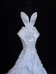 Sequin Prom Dress Aesthetic Mermaid Strapless With Pleated Style Impress Tulle Long Prom Dresses Party Formal Gowns SA006