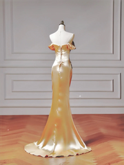 Chic Prom Dresses Aesthetic Mermaid Off The Shoulder Gold With Pleated Inspiration Impress Long Party Formal Gown For Teenagers High Schools AQ013