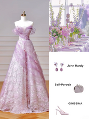 Modest Prom Dresses Aesthetic Ball Gown Off The Shoulder Lilac Tulle Inspiration Impress Long Party Formal Gown For Teenagers High Schools Girls AQ014