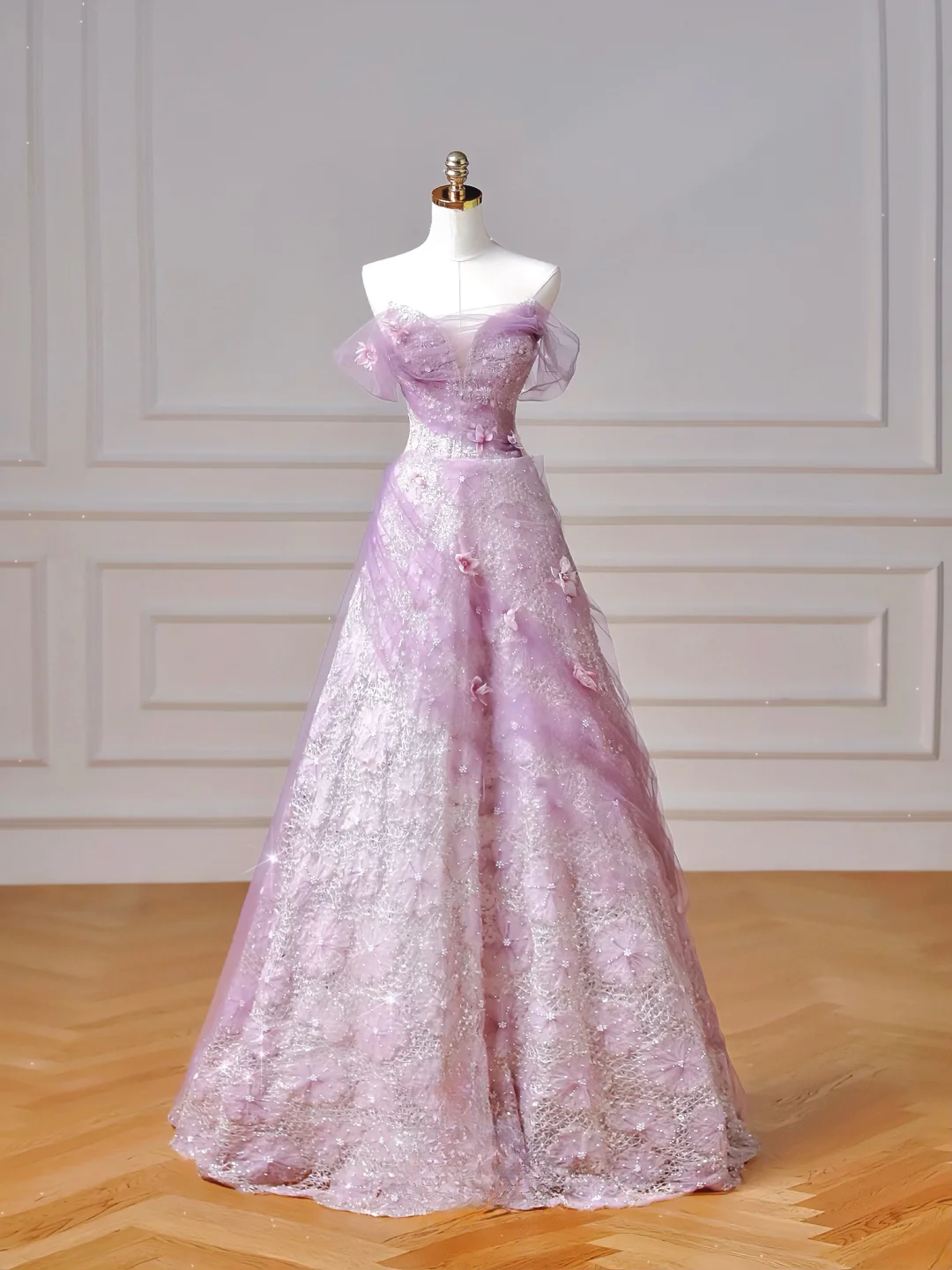 Modest Prom Dresses Aesthetic Ball Gown Off The Shoulder Lilac Tulle Inspiration Impress Long Party Formal Gown For Teenagers High Schools Girls AQ014