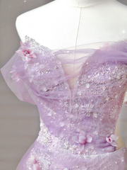 Modest Prom Dresses Aesthetic Ball Gown Off The Shoulder Lilac Tulle Inspiration Impress Long Party Formal Gown For Teenagers High Schools Girls AQ014