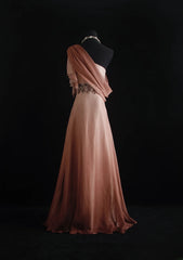Vintage Prom Dresses 90s Formal A line One Shoulder Pink Chiffon Long Party Gowns Prom Dresses AS017