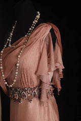 Vintage Prom Dresses 90s Formal A line One Shoulder Pink Chiffon Long Party Gowns Prom Dresses AS017