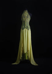 Vintage Prom Dresses 90s Formal A line High Neck Green Chiffon With Beadings Long Party Gowns Prom Dresses AS018