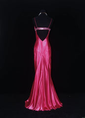 Vintage Prom Dresses 90s Formal Mermaid Spaghetti Straps Hot Pink Satin With Beadings Long Party Gowns Prom Dresses AS019