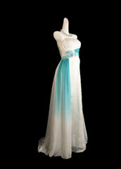Classic A Line Strapless White Blue Ombre Chiffon Sleeveless Long Prom Dresses High School Senior Graduation Dance Evening Outfits AS022