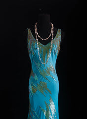 Vintage Prom Dresses 90s Formal Mermaid V Neck Blue Chiffon With Beadings Long Party Gowns Prom Dresses AS027