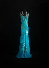 Vintage Prom Dresses 90s Formal Mermaid V Neck Blue Chiffon With Beadings Long Party Gowns Prom Dresses AS027