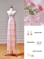 Chic Prom Dresses Aesthetic A Line Strapless Pink With Pleated Beads Inspo Impress Long Party Formal Gown For Teenagers High Schools AQ029