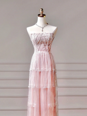 Chic Prom Dresses Aesthetic A Line Strapless Pink With Pleated Beads Inspo Impress Long Party Formal Gown For Teenagers High Schools AQ029