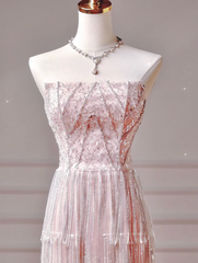 Chic Prom Dresses Aesthetic A Line Strapless Pink With Pleated Beads Inspo Impress Long Party Formal Gown For Teenagers High Schools AQ029