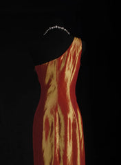 Vintage 90s Prom Dresses Women Mermaid One Shoulder Orange Taffeta Long Formal Dance Evening Party Gowns AS031