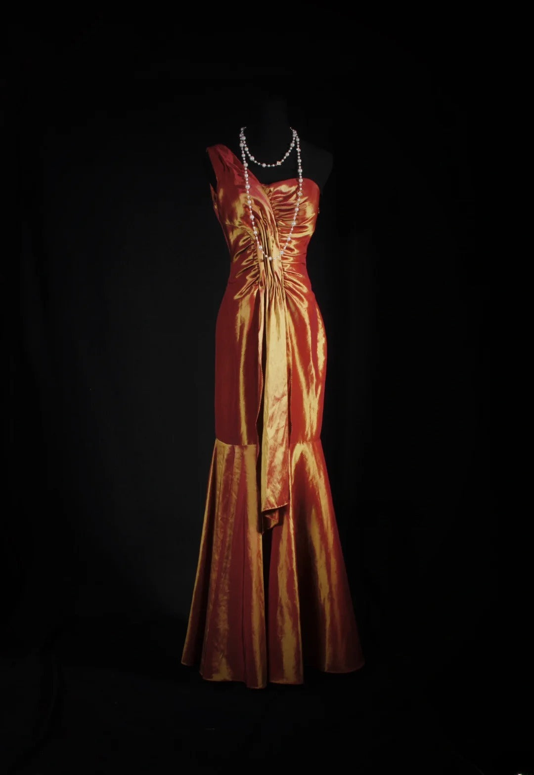 Vintage 90s Prom Dresses Women Mermaid One Shoulder Orange Taffeta Long Formal Dance Evening Party Gowns AS031