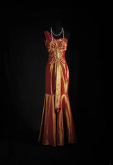 Vintage 90s Prom Dresses Women Mermaid One Shoulder Orange Taffeta Long Formal Dance Evening Party Gowns AS031