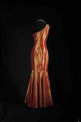 Vintage 90s Prom Dresses Women Mermaid One Shoulder Orange Taffeta Long Formal Dance Evening Party Gowns AS031