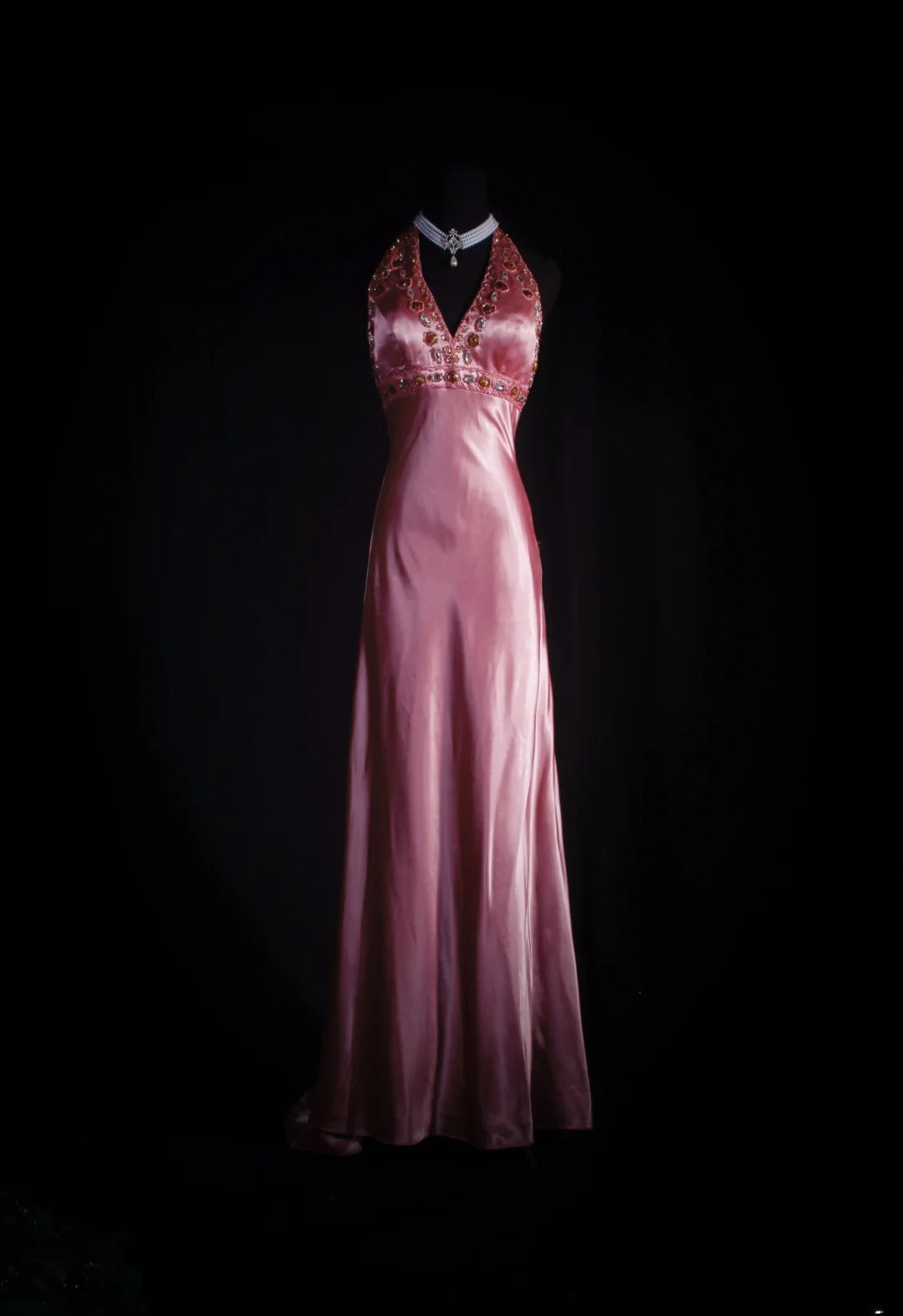 Vintage 90s Prom Dresses Women A line Halter Pink Silk Satin With Beaded Formal Dance Evening Party Gowns AS035