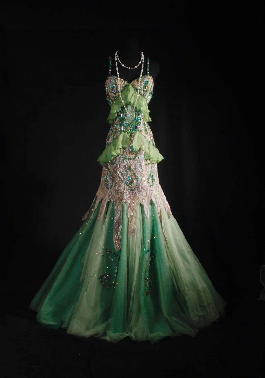 Vintage 90s Prom Dresses Women Mermaid Spaghetti Straps Green Lace Long Formal Dance Evening Party Gowns AS037