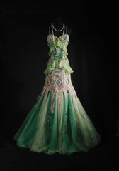 Vintage 90s Prom Dresses Women Mermaid Spaghetti Straps Green Lace Long Formal Dance Evening Party Gowns AS037