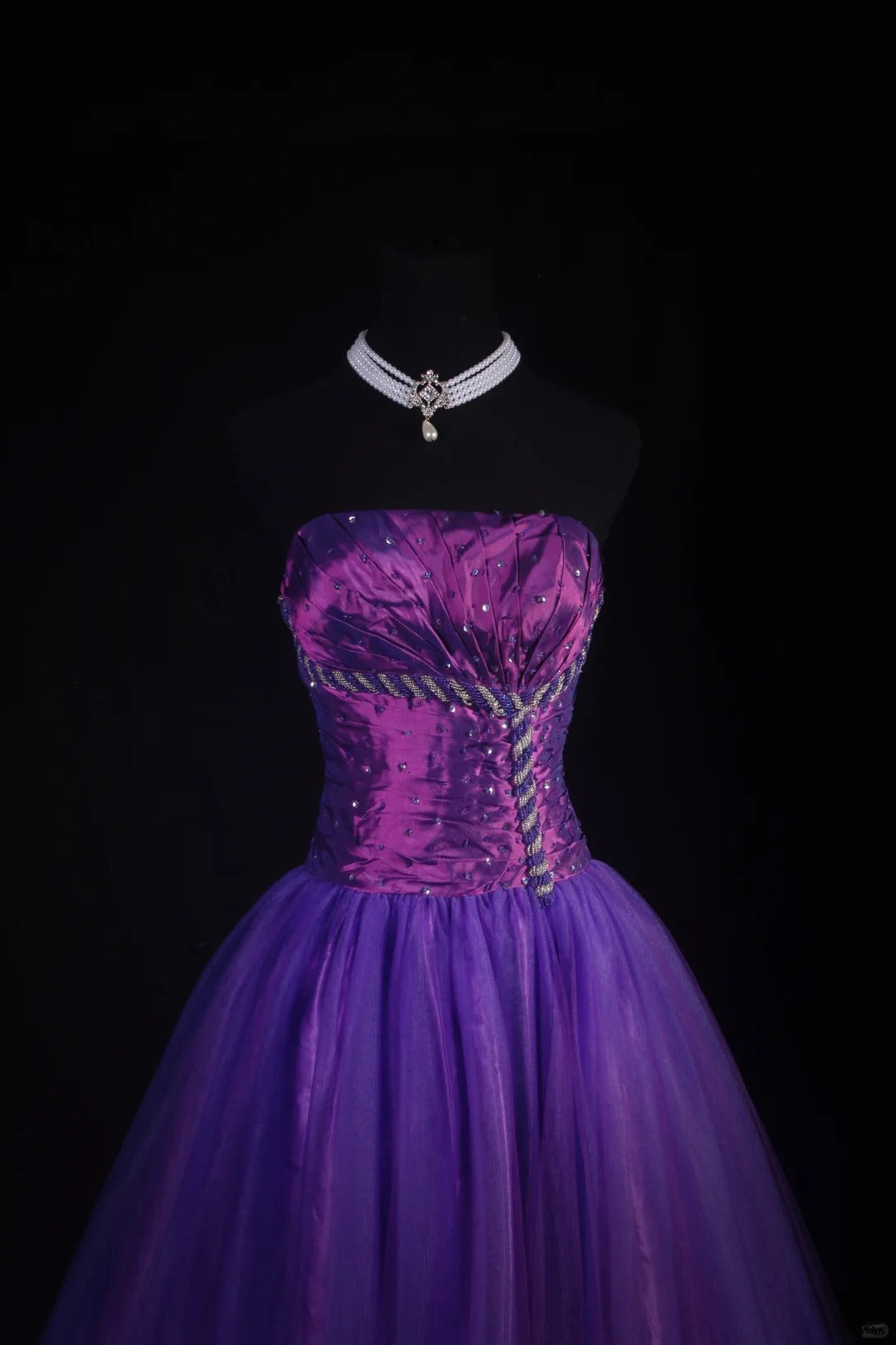 Vintage 90s Prom Dresses Women Ball Gown Strapless Purple Tulle Long Formal Dance Evening Party Gowns AS038