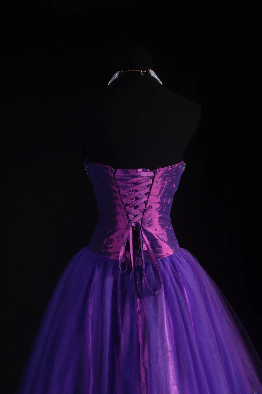 Vintage 90s Prom Dresses Women Ball Gown Strapless Purple Tulle Long Formal Dance Evening Party Gowns AS038