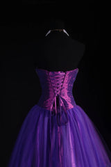 Vintage 90s Prom Dresses Women Ball Gown Strapless Purple Tulle Long Formal Dance Evening Party Gowns AS038