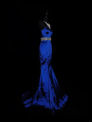 Vintage 1950s Mermaid Halter Royal Blue Taffeta With Silver Beading Long Prom Dresses High School Senior Graduation Dance Evening Outfits AS038