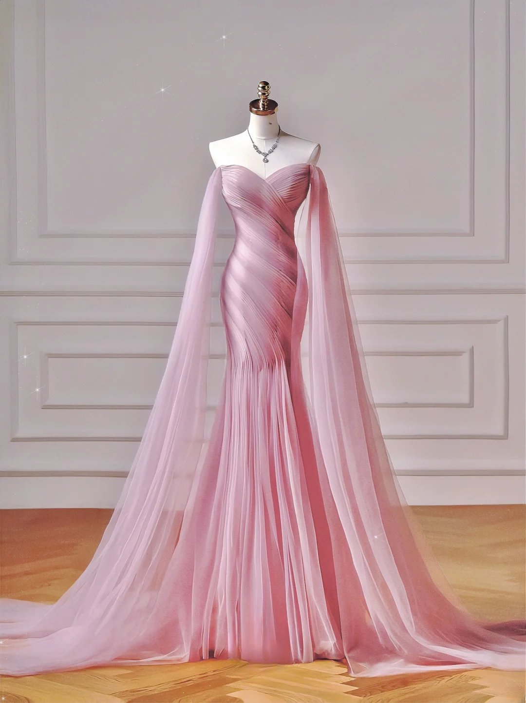 Modest Prom Dresses Aesthetic Mermaid Off The Shoulder Pink Tulle Impress With Long Sleeves Party Formal Gown For Teens High Schools Girls AQ044
