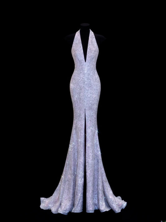 Affordable Sequin 1950s Formal Mermaid V Neck Sequins Slit With Beads Style Impress Long Prom Dresses Party Gowns SA044