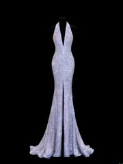 Affordable Sequin 1950s Formal Mermaid V Neck Sequins Slit With Beads Style Impress Long Prom Dresses Party Gowns SA044
