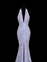 Affordable Sequin 1950s Formal Mermaid V Neck Sequins Slit With Beads Style Impress Long Prom Dresses Party Gowns SA044