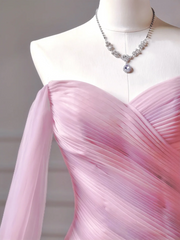 Modest Prom Dresses Aesthetic Mermaid Off The Shoulder Pink Tulle Impress With Long Sleeves Party Formal Gown For Teens High Schools Girls AQ044