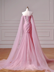 Modest Prom Dresses Aesthetic Mermaid Off The Shoulder Pink Tulle Impress With Long Sleeves Party Formal Gown For Teens High Schools Girls AQ044