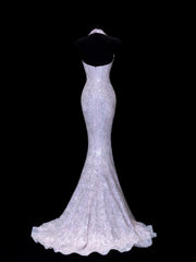 Affordable Sequin 1950s Formal Mermaid V Neck Sequins Slit With Beads Style Impress Long Prom Dresses Party Gowns SA044