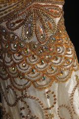 Vintage Prom Dresses 90s Formal Mermaid V Neck Tulle Gold With Beadings Long Party Gowns Prom Dresses AS044