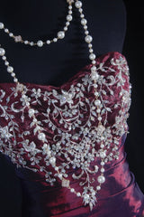 Vintage Prom Dresses 90s Formal Mermaid Sweetheart Grape Taffeta With Beadings Long Party Gowns Prom Dresses AS046