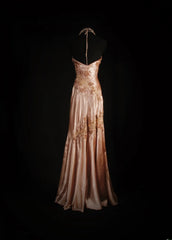 Women's Cocktail Party Gowns Mermaid Halter Blush Pink Satin Long Graduation Dinner Outfits Prom Dresses AS048