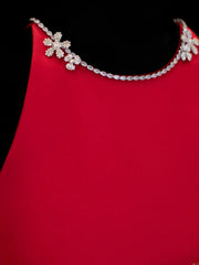 Simple Formal A Line Scoop Red With Beads Style Impress Long Prom Dresses Party Gowns SA057