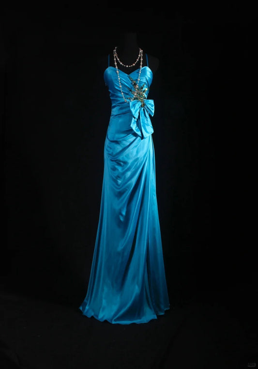 Vintage Mermaid Spaghetti Strap Blue Silk Satin 2000s Prom Dress Inspo For Women Girls Formal Party Gowns Formal Dresses AS065