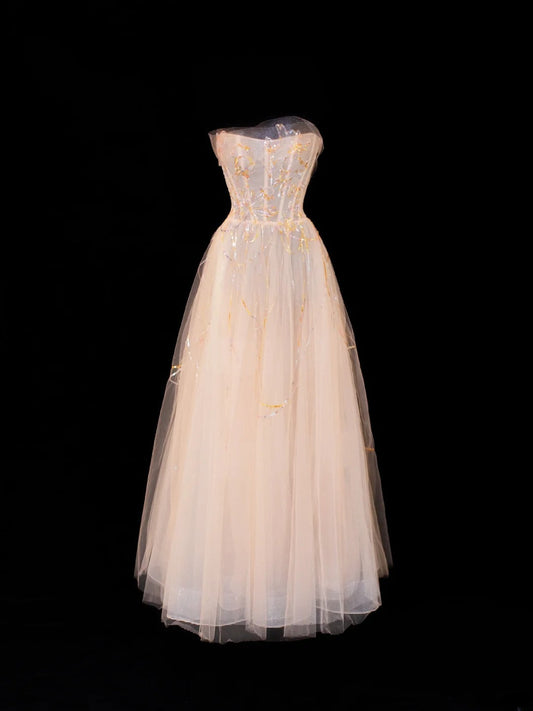 Ball Gowns Prom Dress Aesthetic Strapless Champagne With Lace Style Impress Long Prom Dresses Party Formal Gowns SA072