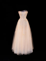 Ball Gowns Prom Dress Aesthetic Strapless Champagne With Lace Style Impress Long Prom Dresses Party Formal Gowns SA072