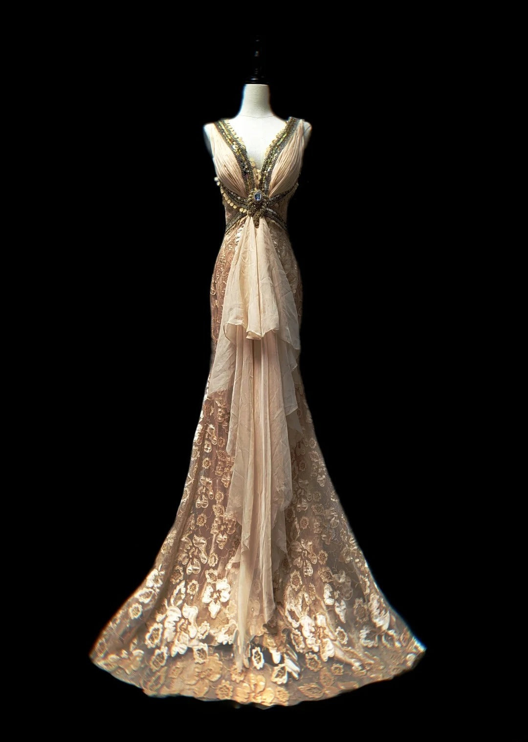 Vintage Mermaid V Neck Blush Pink Chiffon With Beading Lace Sleeveless Long Prom Dresses High School Senior Graduation Dance Evening Outfits AS079