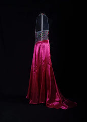 Vintage Mermaid High Neck Hot Pink Satin Party Dress With Beads 1950s Retro Classy Birthday Dinner Long Prom Dresses AS089