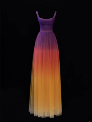 Classy A line Square Neck Multi Colors Formal Tulle Style Impress Long Prom Dresses Party Gowns SA092