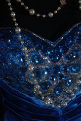 Vintage A Line Women's Cocktail Party Gowns Sweetheart Ombre Blue With Beads Tops Long Graduation Dinner Outfits Prom Dresses AS107