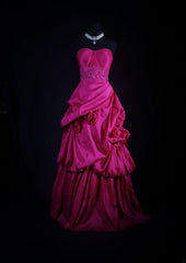 Retro Vintage 1960s Formal Ball Gown Fashion Sweetheart Hot Pink Satin With Beads Sleeveless Long Prom Dresses Party Formal Gowns AS112