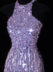 Classy Formal Sheath Scoop Neck Lilac Sequins With Tassel Style Impress Long Prom Dresses Party Gowns SA113