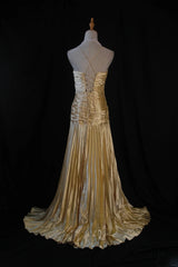 Retro Vintage 1960s Formal A line Fashion Gold Halter Satin With Beaded Sleeveless Long Prom Dresses Party Formal Gowns AS125