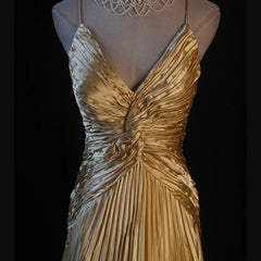 Retro Vintage 1960s Formal A line Fashion Gold Halter Satin With Beaded Sleeveless Long Prom Dresses Party Formal Gowns AS125